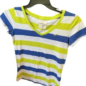 Hollister Blue and Green Striped Tee